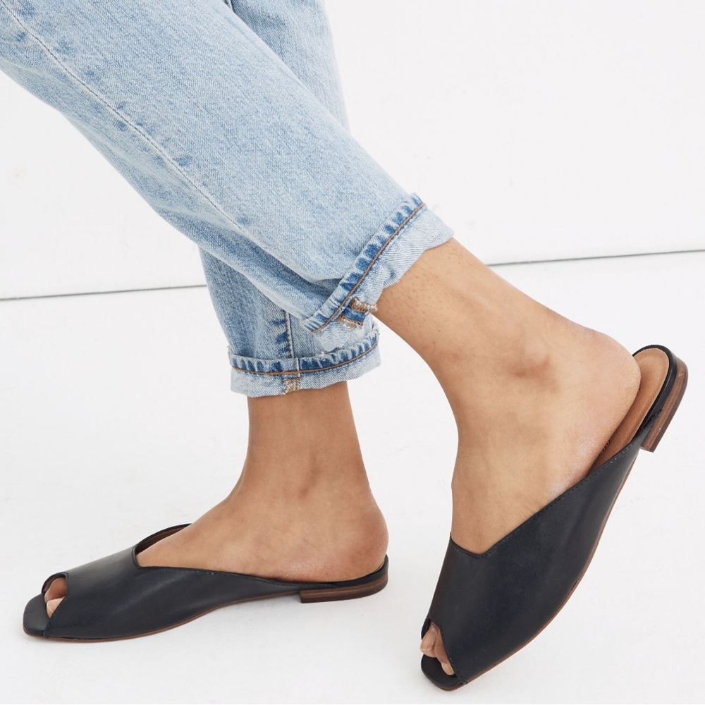 NEW Madewell Erica Leather Peep Toe Mule
